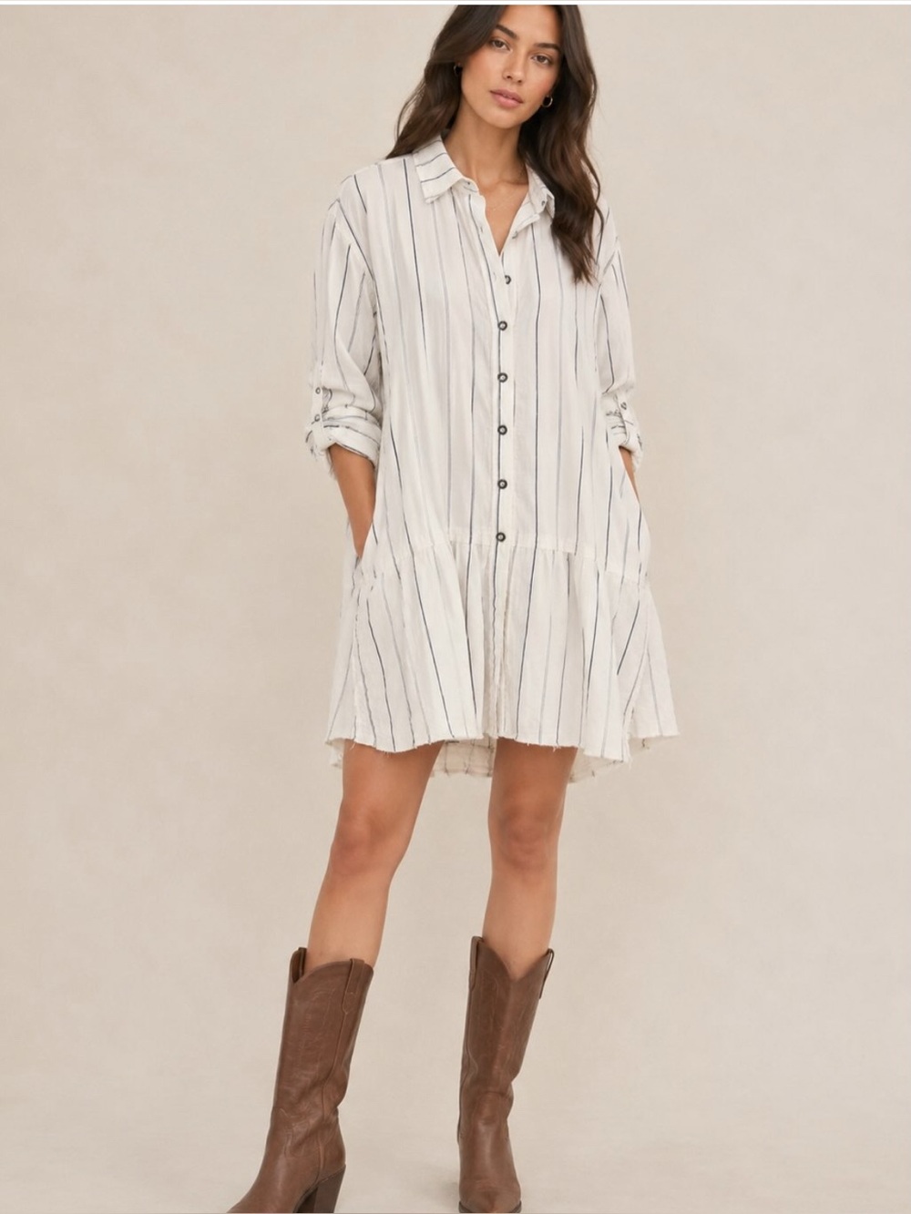 We The Free Tunic Mini Dress White With Navy Stripes Gauzy Back Size Small